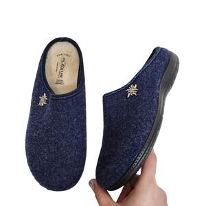 Flexus Spring Step Shoes Womens 9 40 Blue Wool Felt Clog Slippers Italy Anatomic